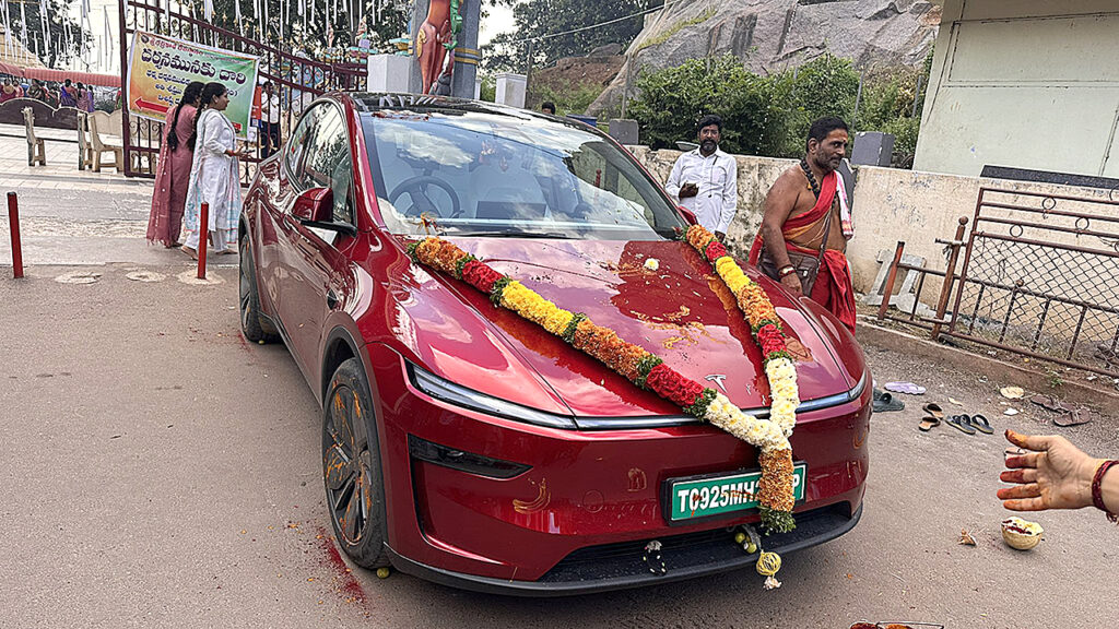 Hyderabad Man Performs Vahan Puja for Tesla